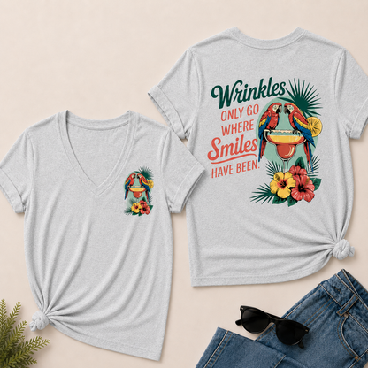 Wrinkles Only Go Where Smiles Have Been V-Neck T-Shirt