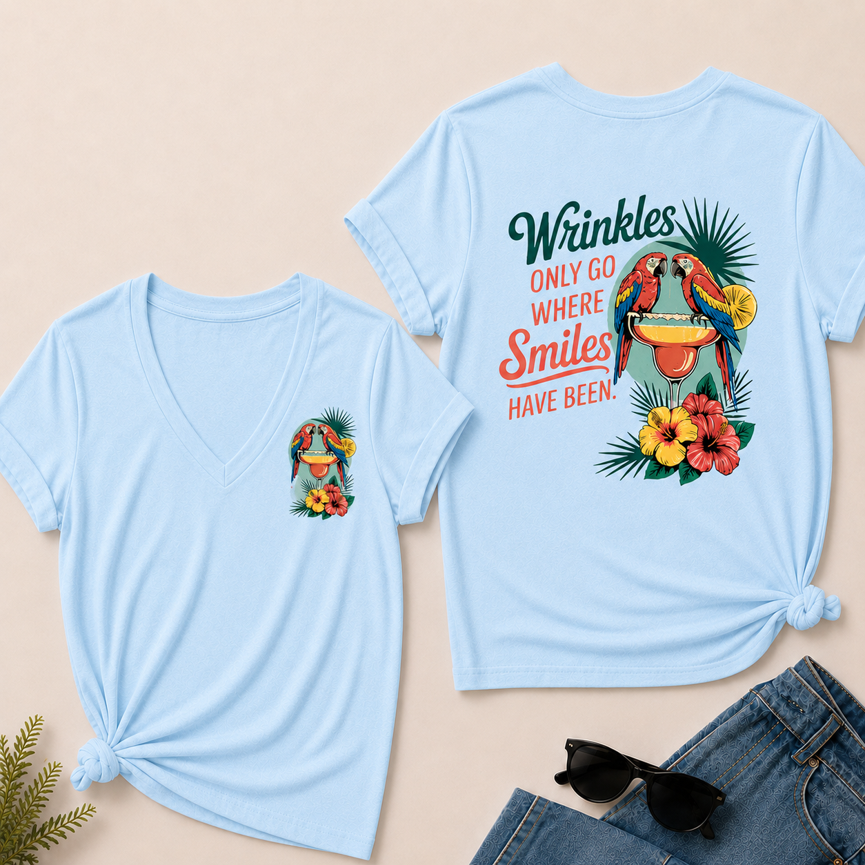 Wrinkles Only Go Where Smiles Have Been V-Neck T-Shirt