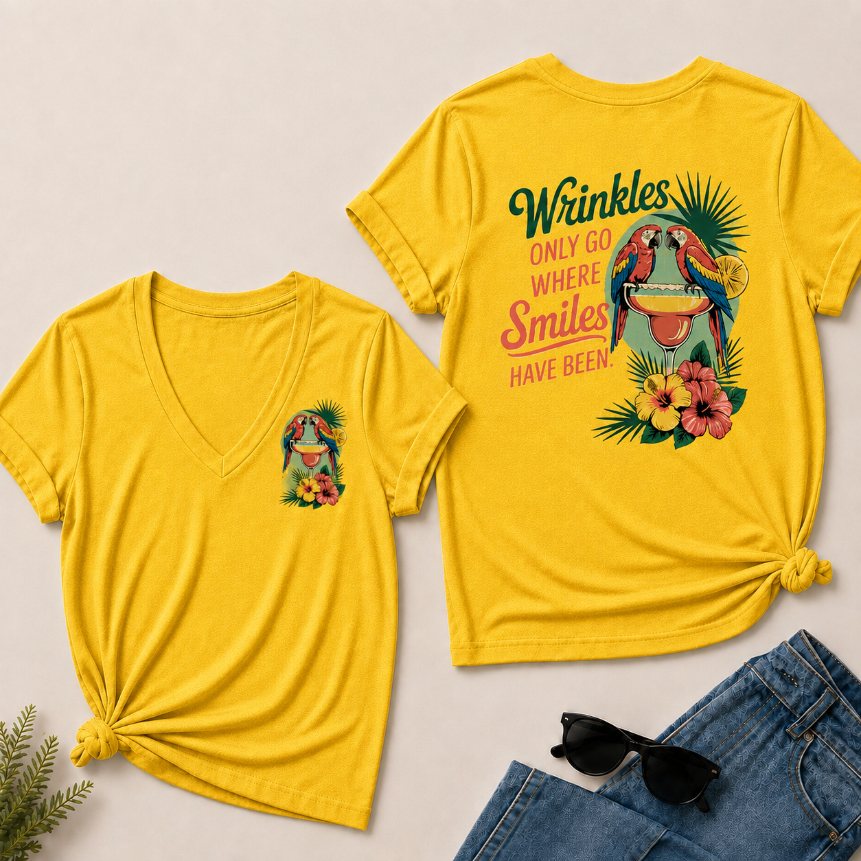 Wrinkles Only Go Where Smiles Have Been V-Neck T-Shirt