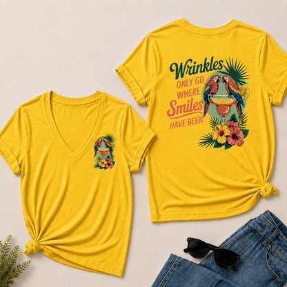 Wrinkles Only Go Where Smiles Have Been V-Neck T-Shirt