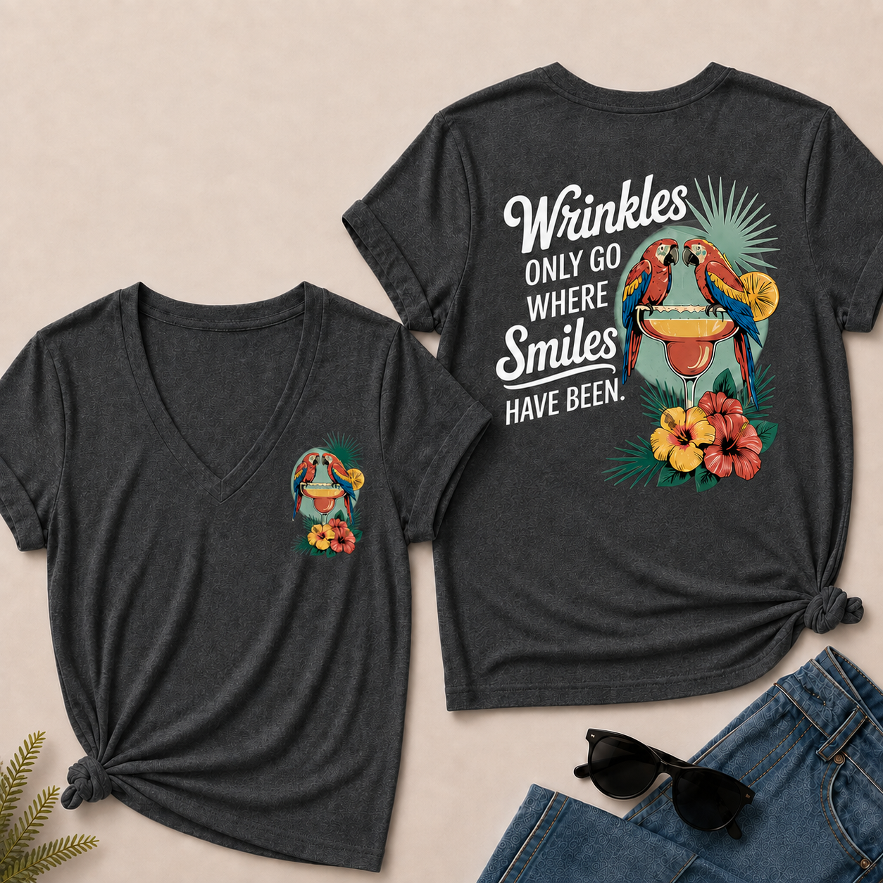 Wrinkles Only Go Where Smiles Have Been V-Neck T-Shirt