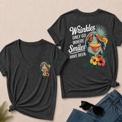 Wrinkles Only Go Where Smiles Have Been V-Neck T-Shirt