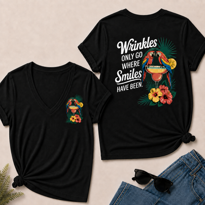 Wrinkles Only Go Where Smiles Have Been V-Neck T-Shirt
