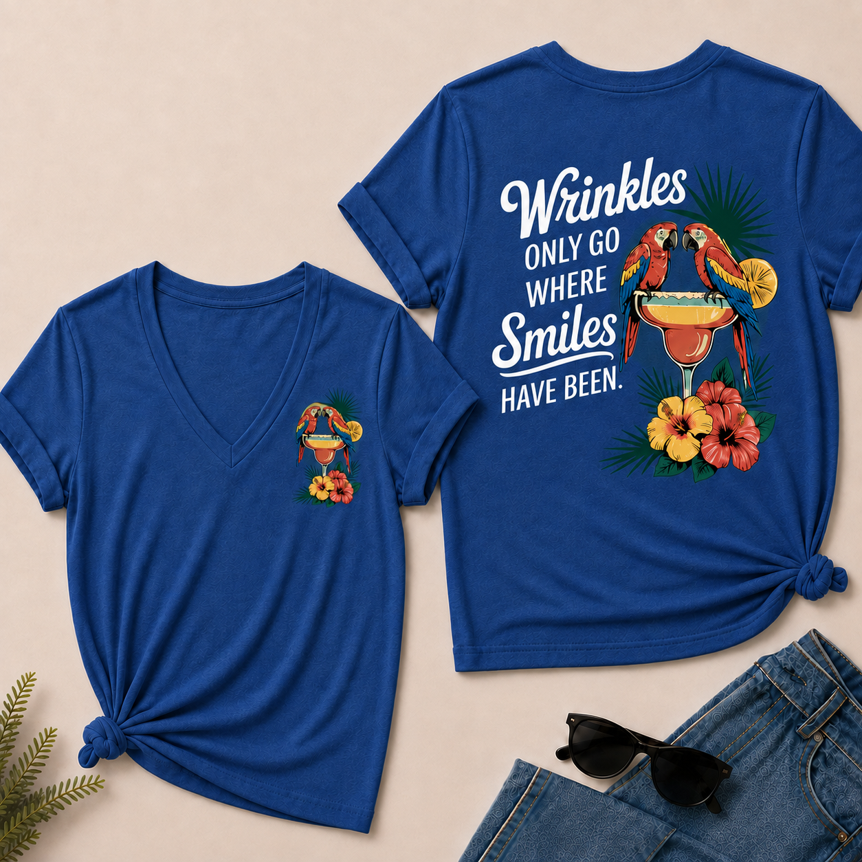 Wrinkles Only Go Where Smiles Have Been V-Neck T-Shirt