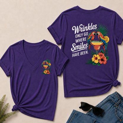 Wrinkles Only Go Where Smiles Have Been V-Neck T-Shirt