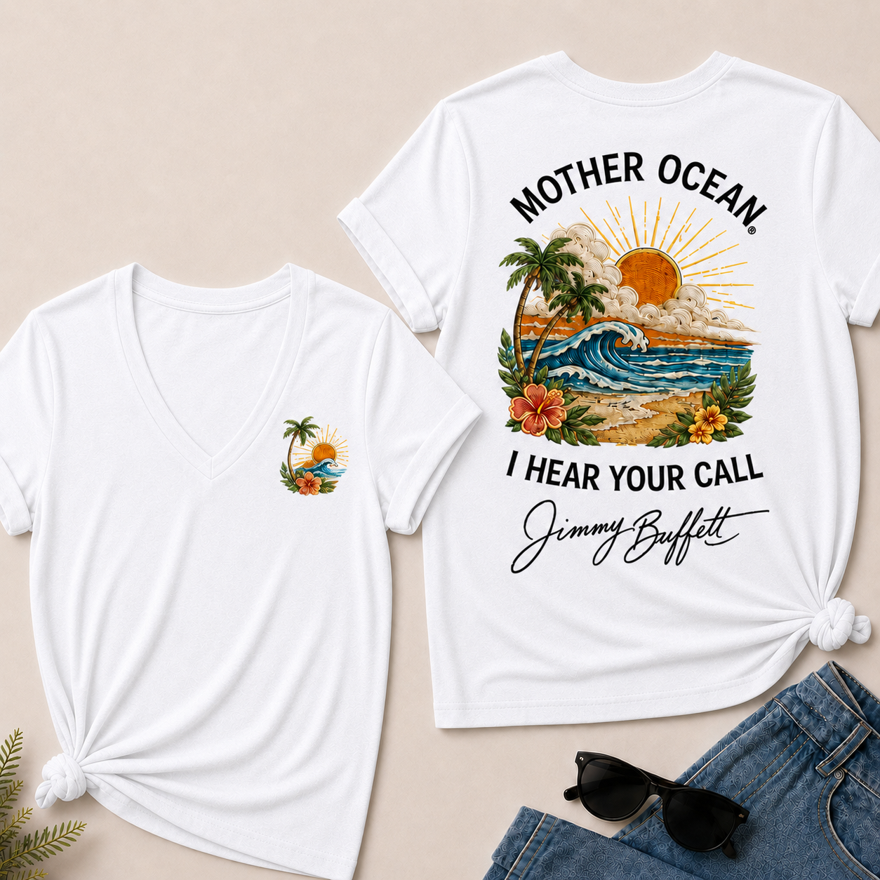 Mother Ocean,I have Heard You Call -Jimmy Buffett V-Neck T-Shirt