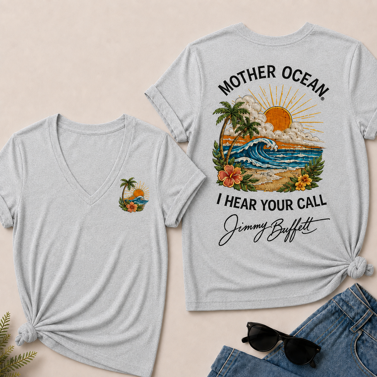 Mother Ocean,I have Heard You Call -Jimmy Buffett V-Neck T-Shirt