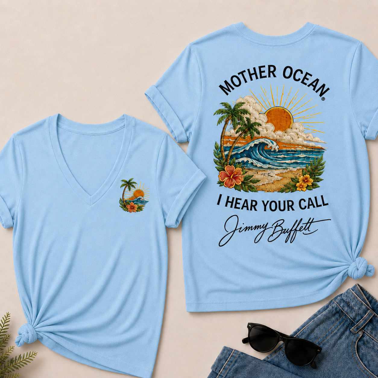 Mother Ocean,I have Heard You Call -Jimmy Buffett V-Neck T-Shirt