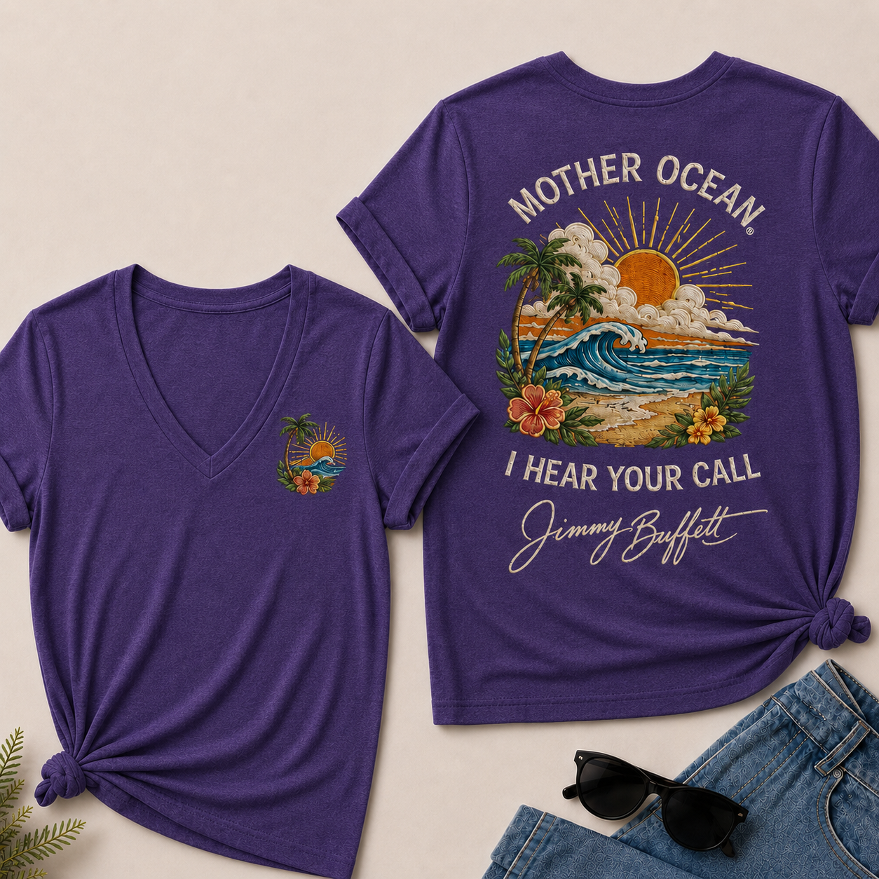 Mother Ocean,I have Heard You Call -Jimmy Buffett V-Neck T-Shirt