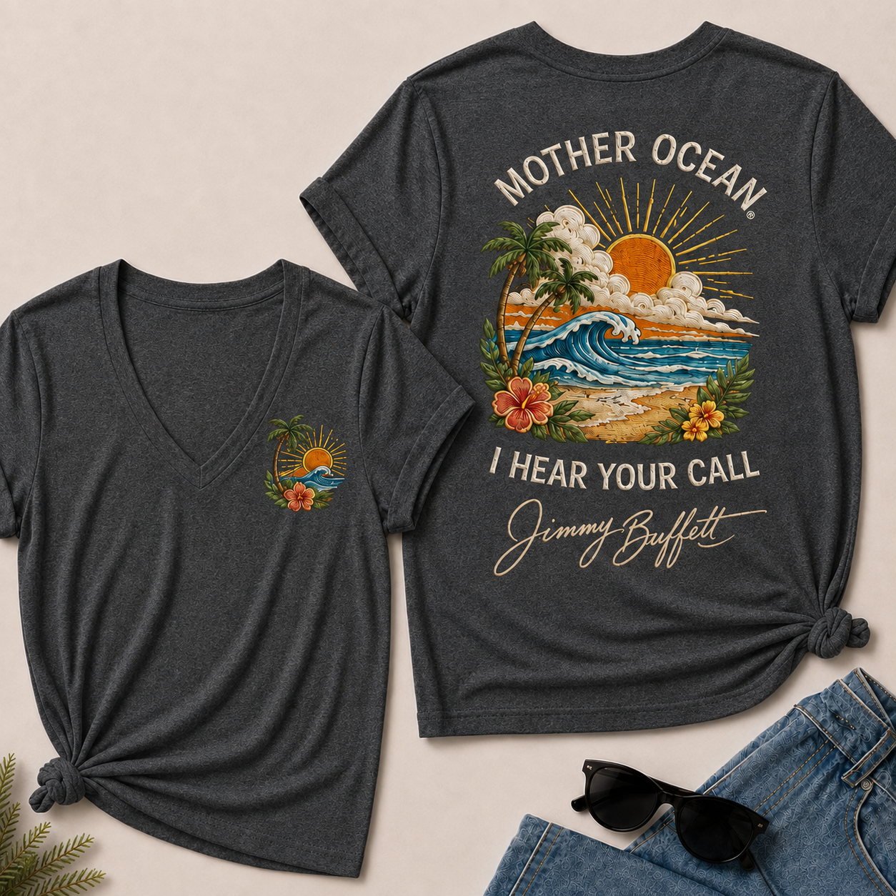 Mother Ocean,I have Heard You Call -Jimmy Buffett V-Neck T-Shirt