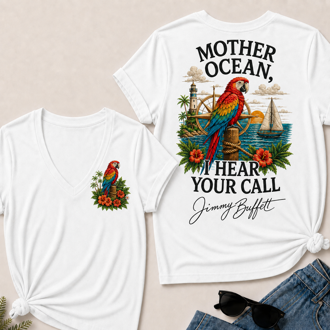 Mother Ocean,I have Heard You Call -Jimmy Buffett V-Neck T-Shirt