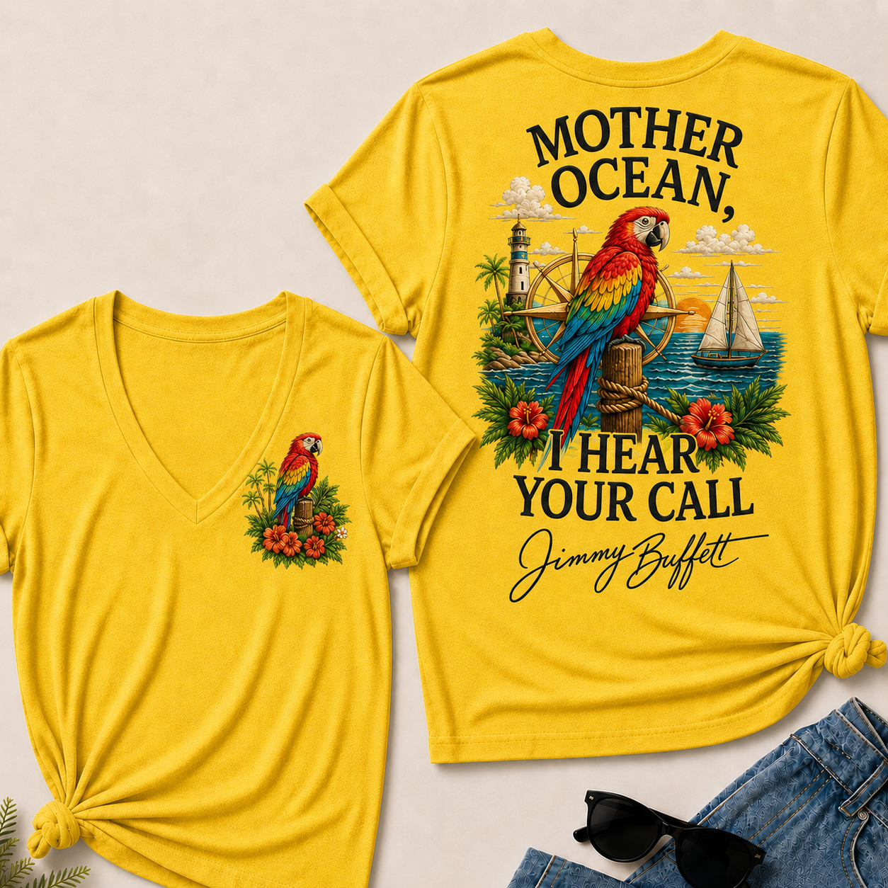 Mother Ocean,I have Heard You Call -Jimmy Buffett V-Neck T-Shirt