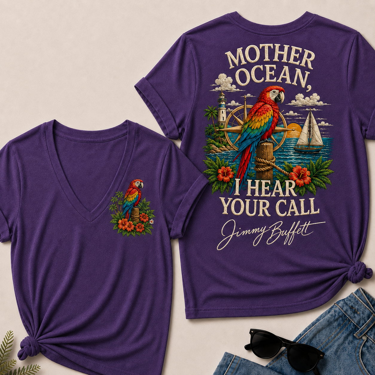Mother Ocean,I have Heard You Call -Jimmy Buffett V-Neck T-Shirt