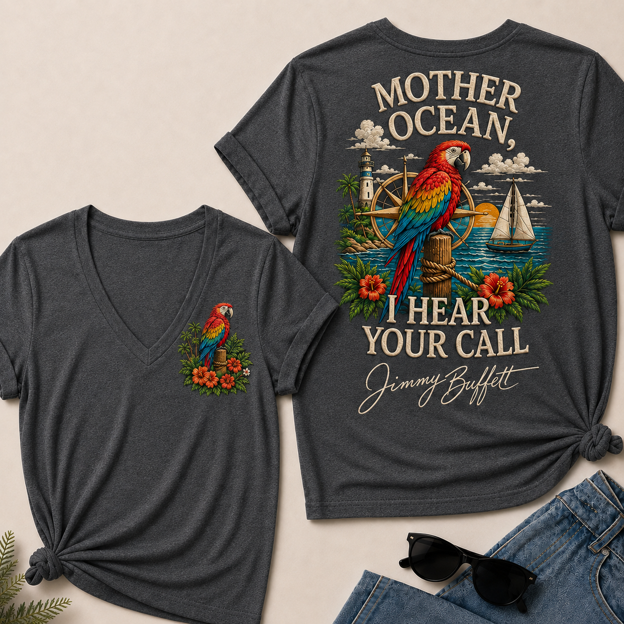 Mother Ocean,I have Heard You Call -Jimmy Buffett V-Neck T-Shirt