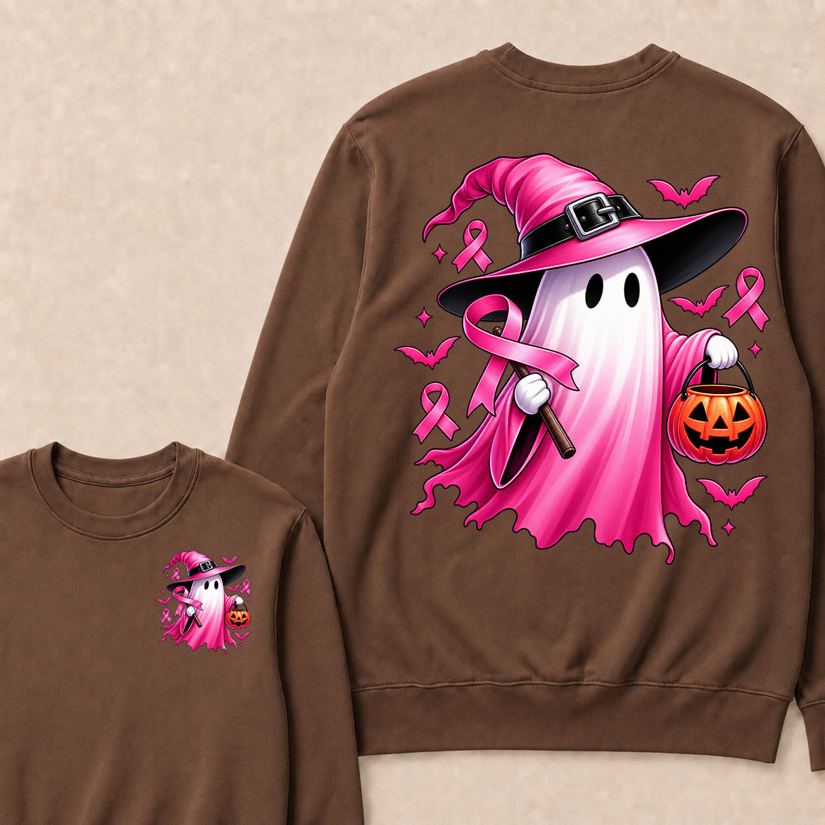 In October We Wear Pink Halloween Ghost Breast Cancer Awareness  Sweatshirt