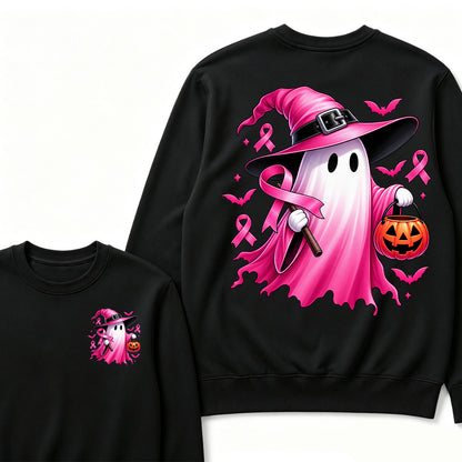 In October We Wear Pink Halloween Ghost Breast Cancer Awareness  Sweatshirt