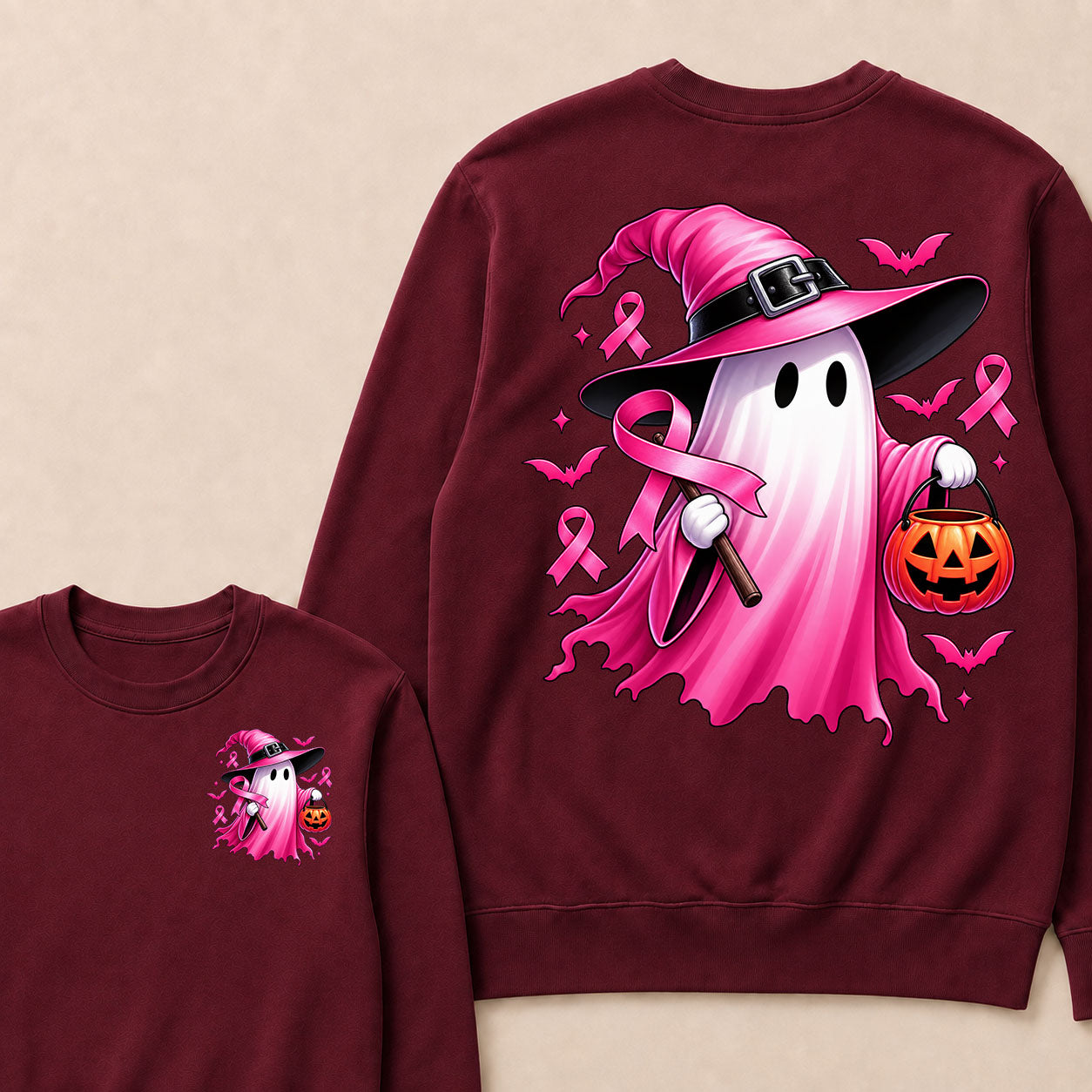 In October We Wear Pink Halloween Ghost Breast Cancer Awareness  Sweatshirt
