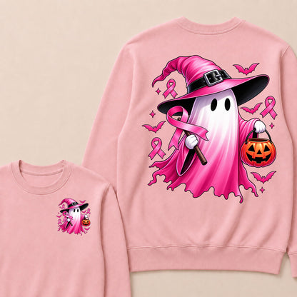 In October We Wear Pink Halloween Ghost Breast Cancer Awareness  Sweatshirt