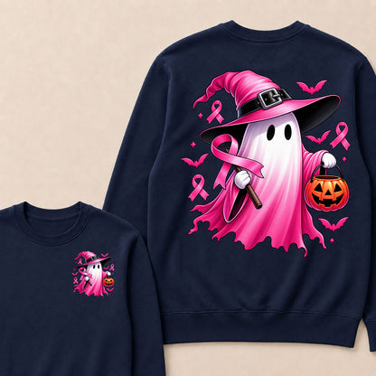 In October We Wear Pink Halloween Ghost Breast Cancer Awareness  Sweatshirt