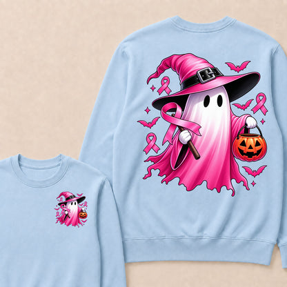 In October We Wear Pink Halloween Ghost Breast Cancer Awareness  Sweatshirt
