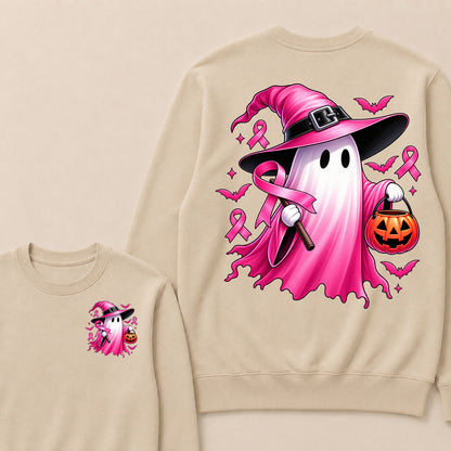 In October We Wear Pink Halloween Ghost Breast Cancer Awareness  Sweatshirt