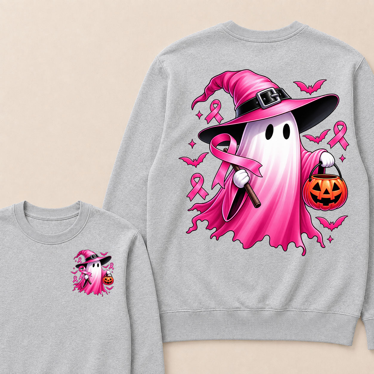 In October We Wear Pink Halloween Ghost Breast Cancer Awareness  Sweatshirt