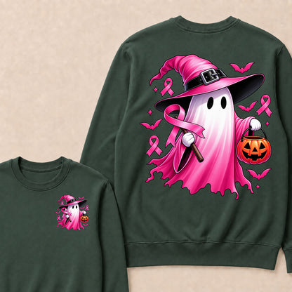 In October We Wear Pink Halloween Ghost Breast Cancer Awareness  Sweatshirt