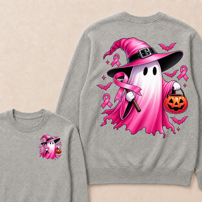 In October We Wear Pink Halloween Ghost Breast Cancer Awareness  Sweatshirt