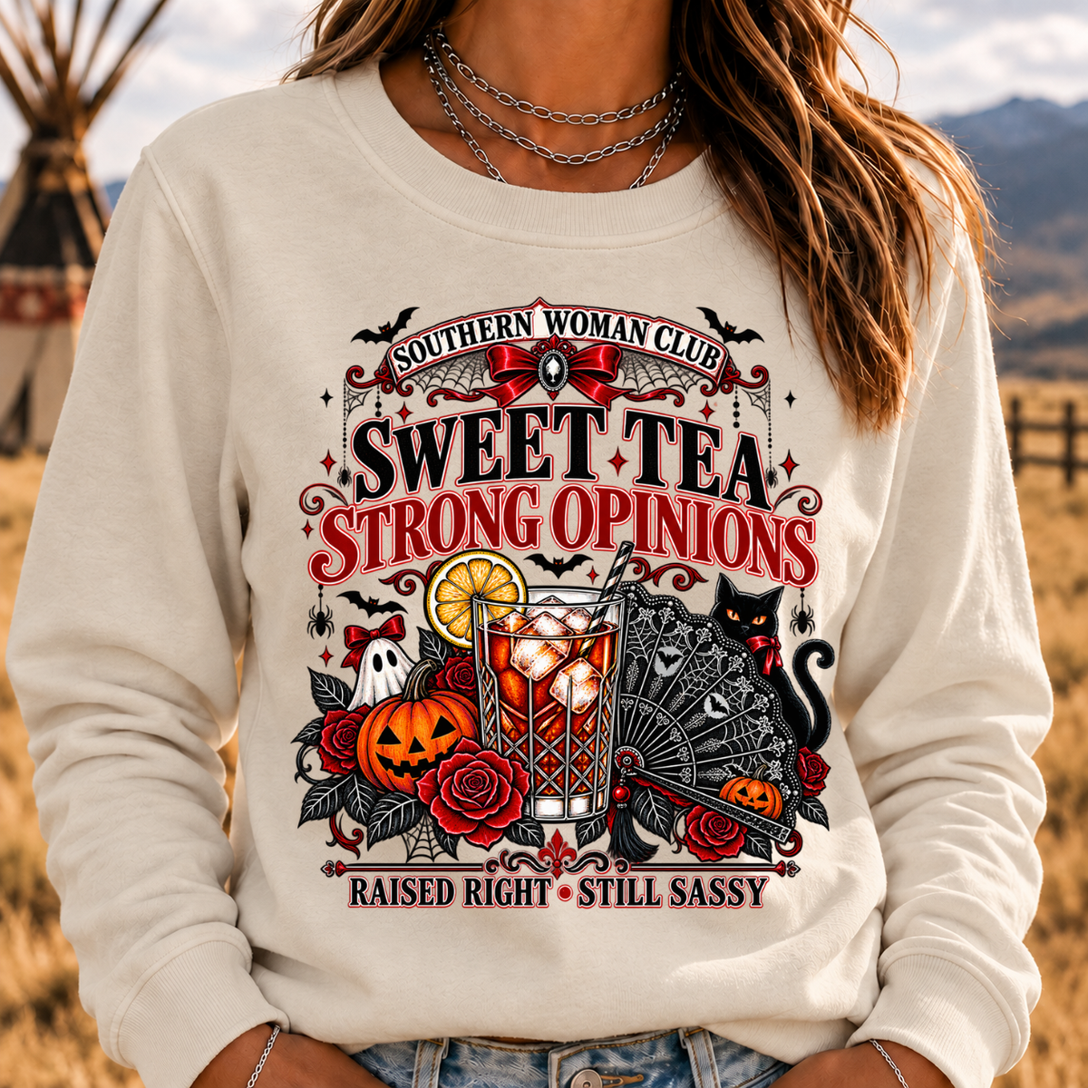 Southern Woman Club Sweet Tea Strong Opinions Raised Right • Still Sassy Sweatshirt