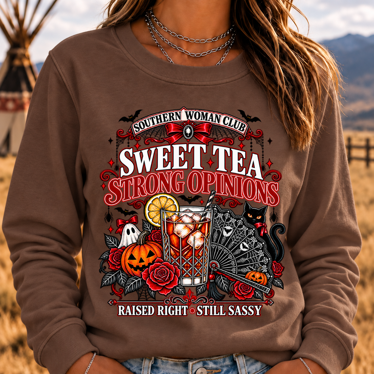Southern Woman Club Sweet Tea Strong Opinions Raised Right • Still Sassy Sweatshirt