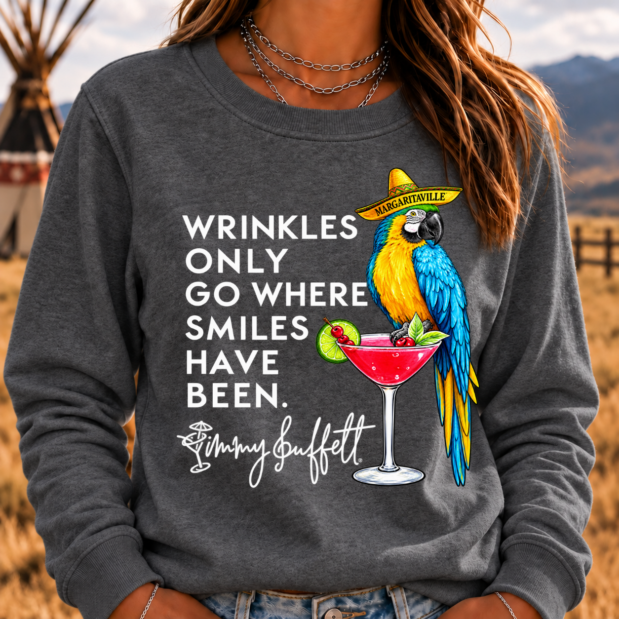 Wrinkles Only Go Where Smiles Have Been – Jimmy Buffett Tribute Sweatshirt