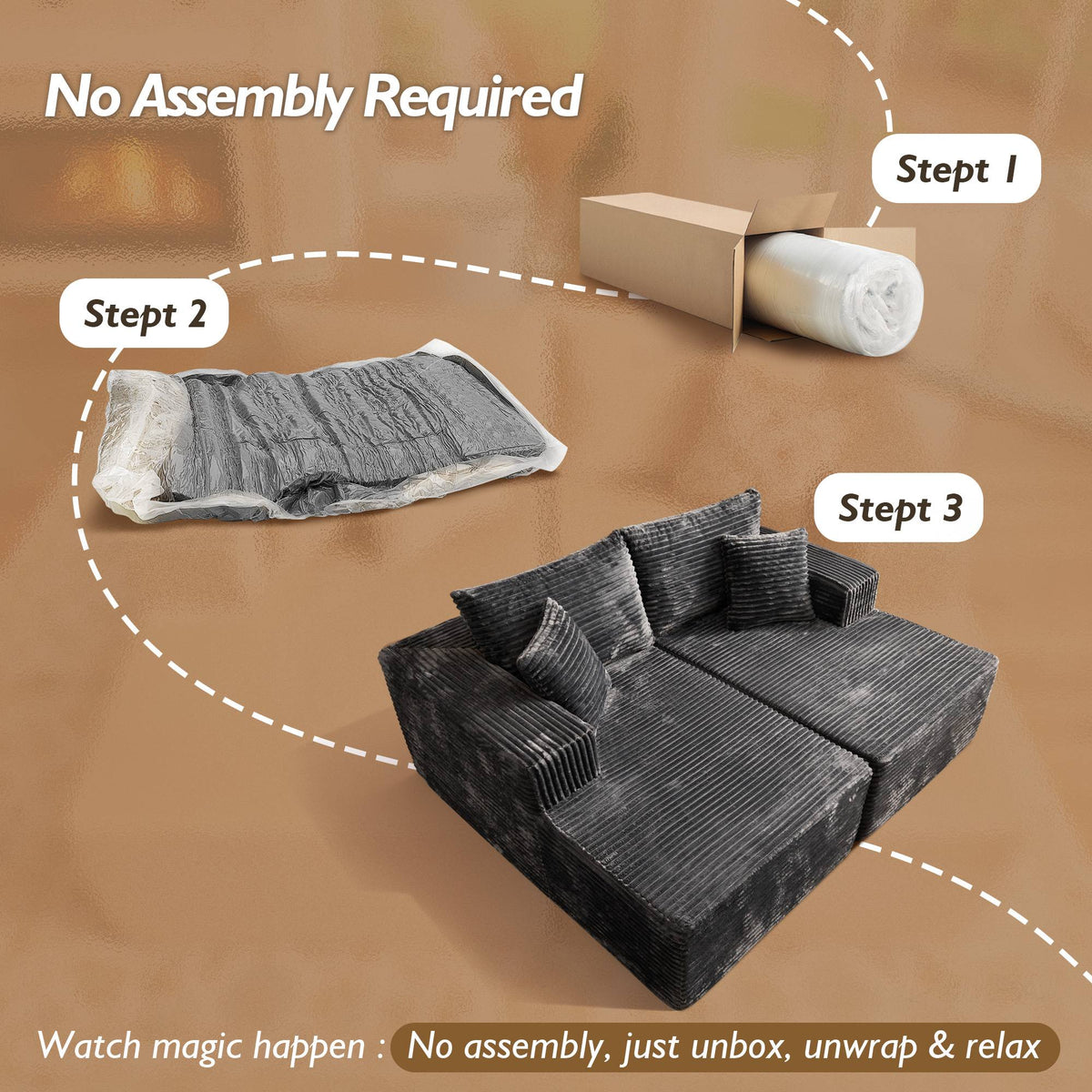 OVIOS 74.8" Boneless Sofa, Sleeper Couch, No Assembly Required