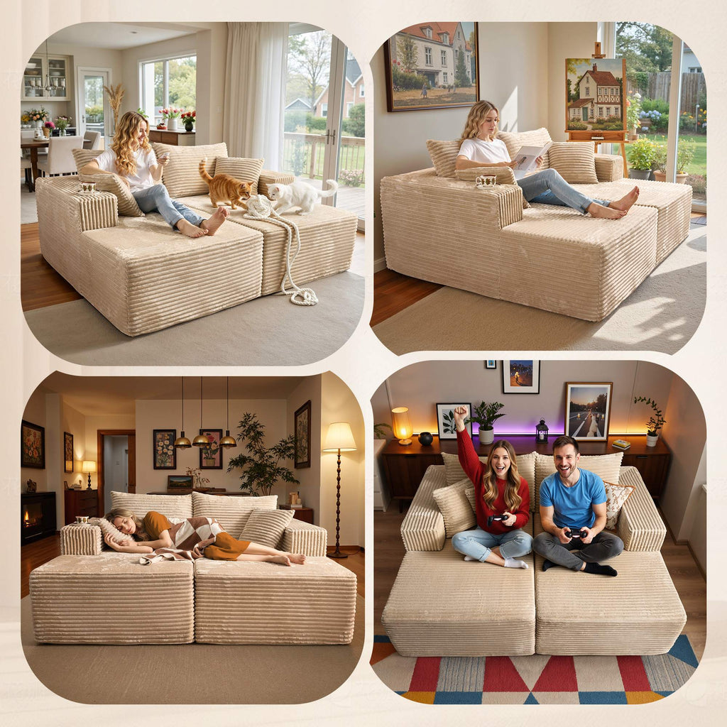 OVIOS 74.8" Boneless Sofa, Sleeper Couch, No Assembly Required