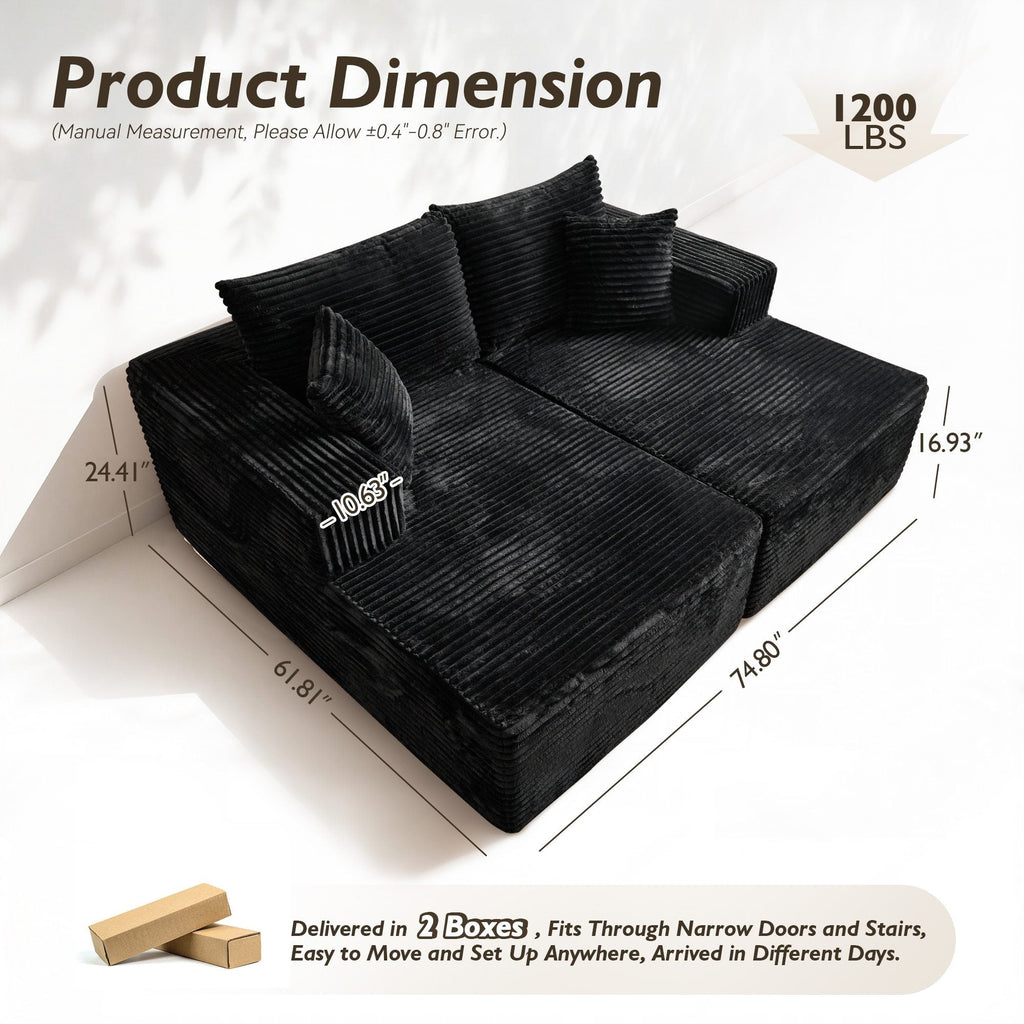 OVIOS 74.8" Boneless Sofa, Sleeper Couch, No Assembly Required