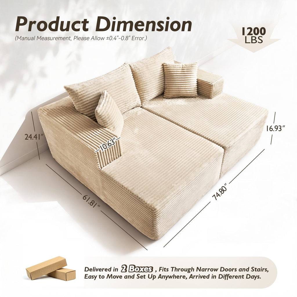 OVIOS 74.8" Boneless Sofa, Sleeper Couch, No Assembly Required