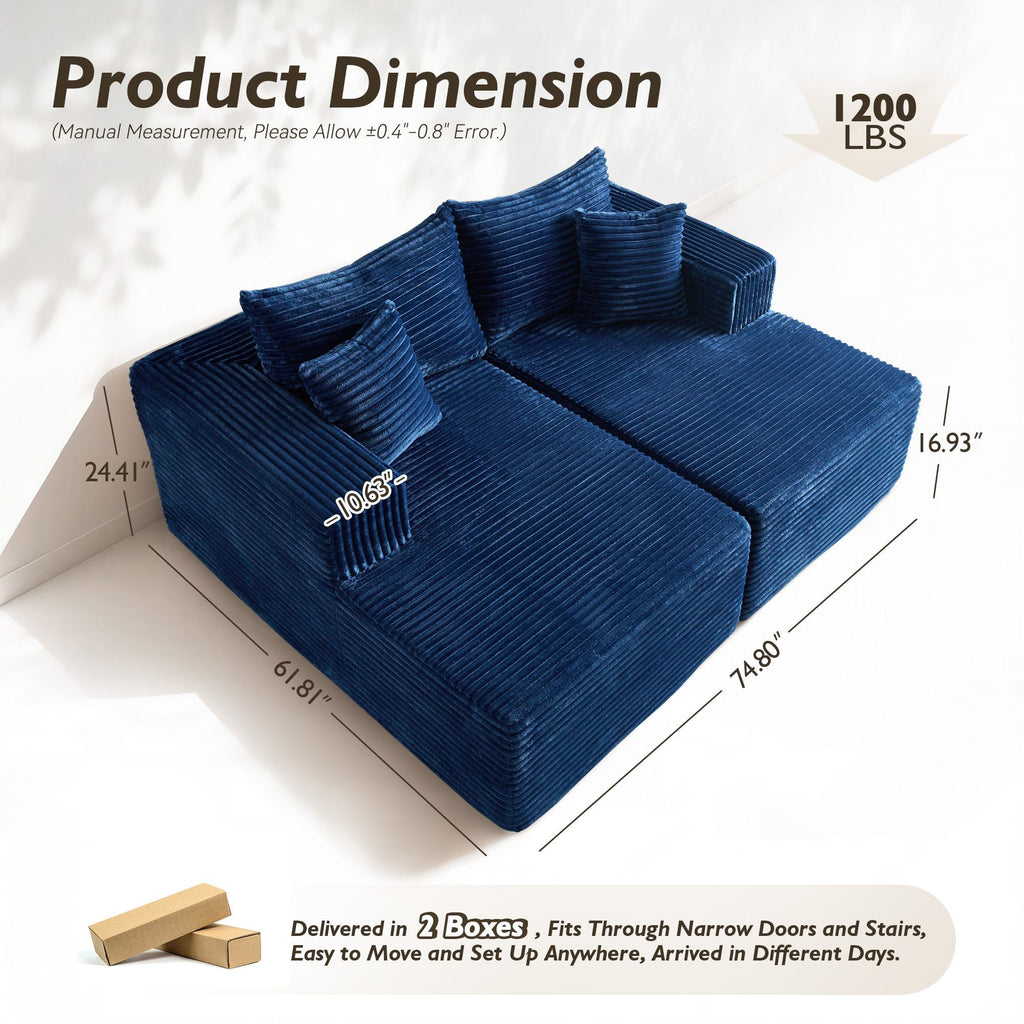 OVIOS 74.8" Boneless Sofa, Sleeper Couch, No Assembly Required