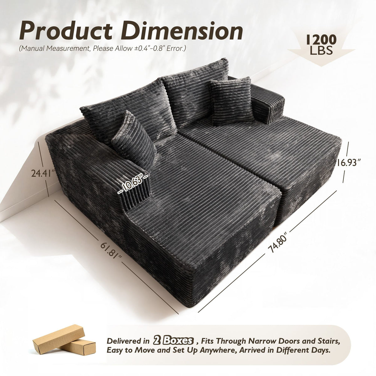 OVIOS 74.8" Boneless Sofa, Sleeper Couch, No Assembly Required