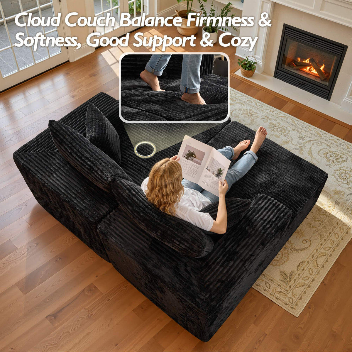 OVIOS 74.8" Boneless Sofa, Sleeper Couch, No Assembly Required