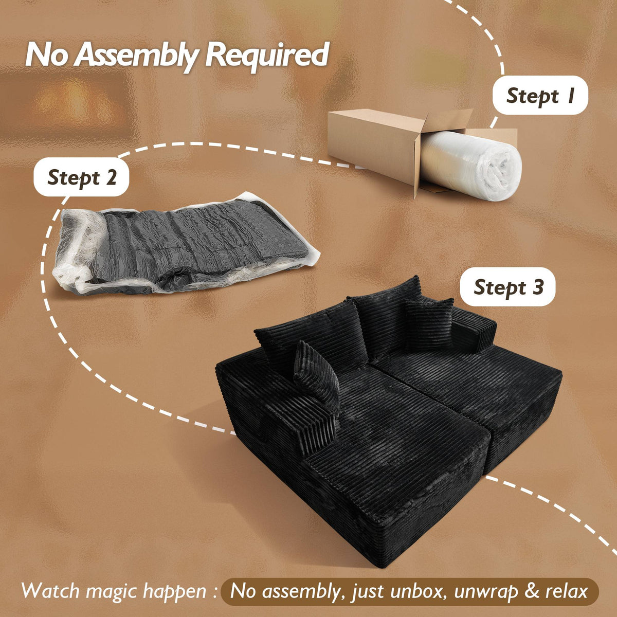 OVIOS 74.8" Boneless Sofa, Sleeper Couch, No Assembly Required