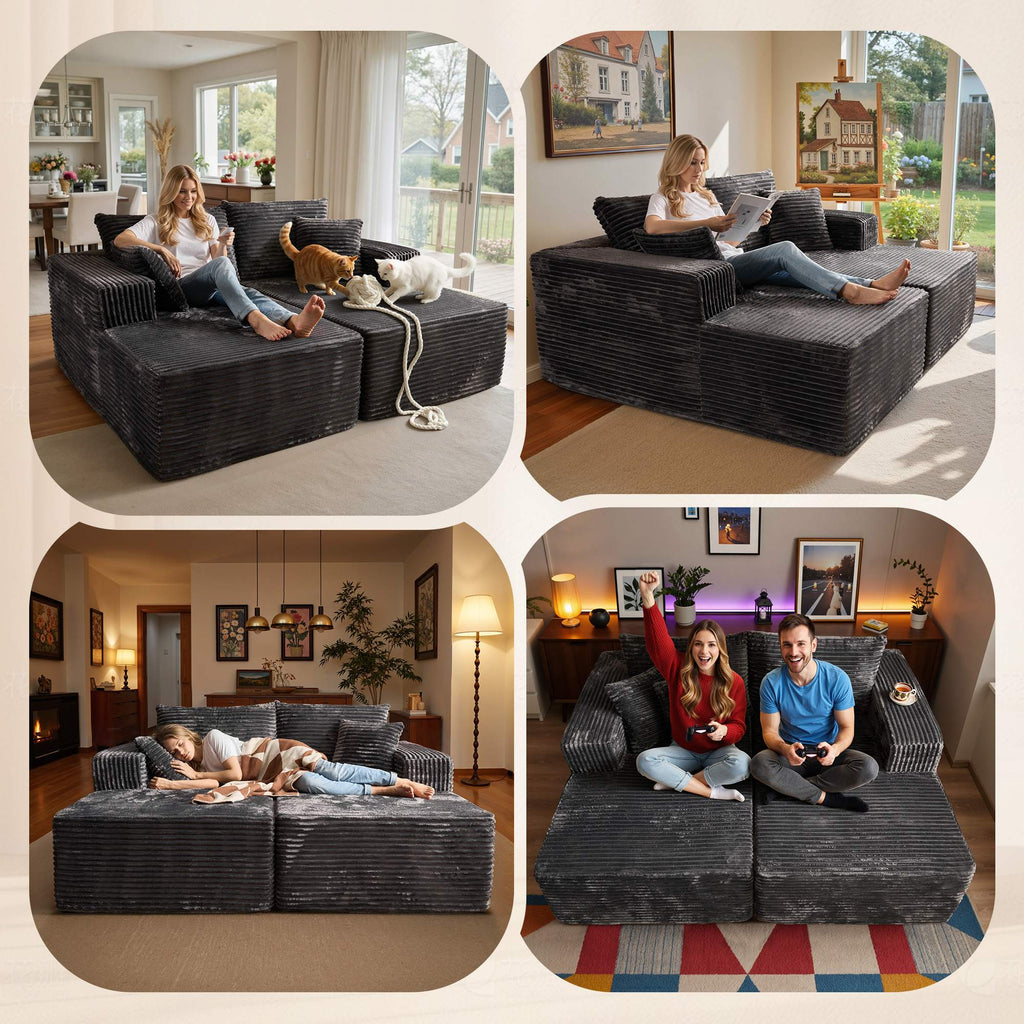 OVIOS 74.8" Boneless Sofa, Sleeper Couch, No Assembly Required