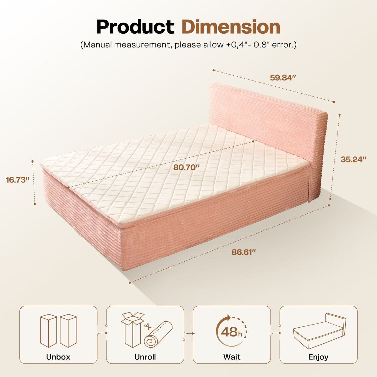 OVIOS Upholstered Boneless Bed No Frame Bed Mattress Combo with Foam and Spring Support No Assembly Required