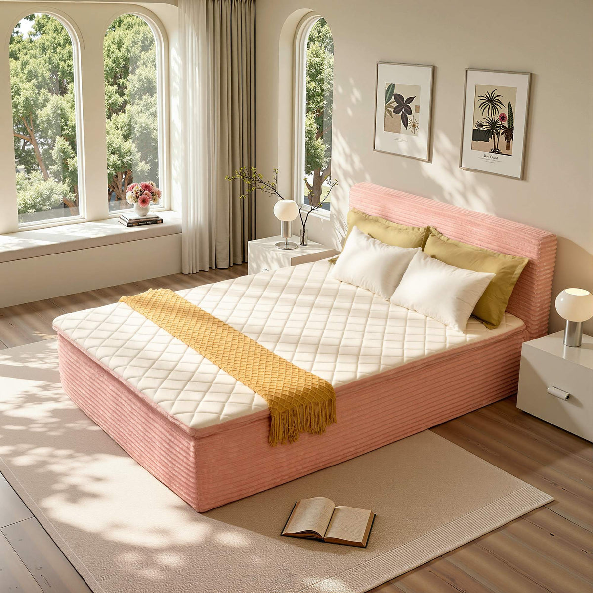 OVIOS Upholstered Boneless Bed No Frame Bed Mattress Combo with Foam and Spring Support No Assembly Required