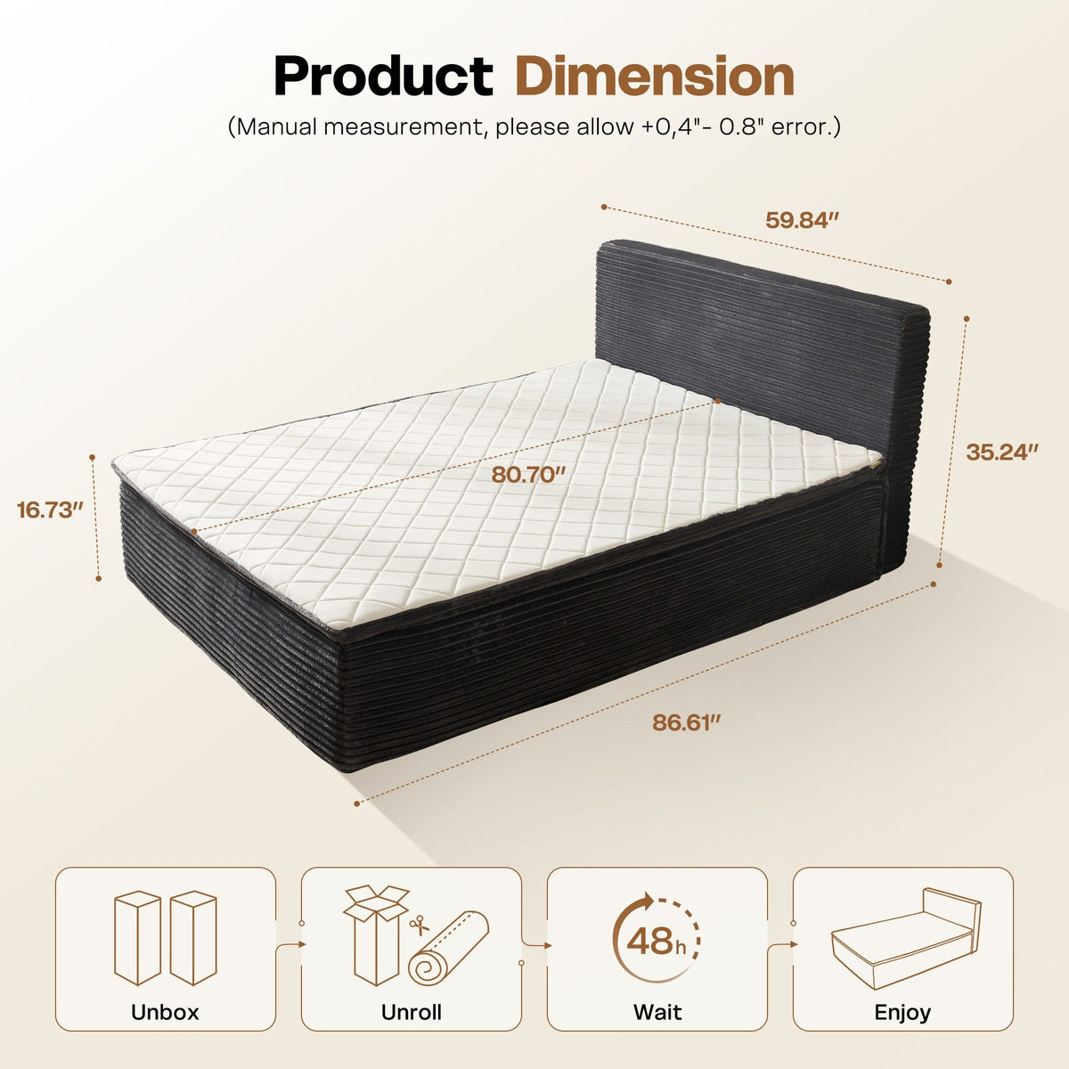 OVIOS Upholstered Boneless Bed No Frame Bed Mattress Combo with Foam and Spring Support No Assembly Required