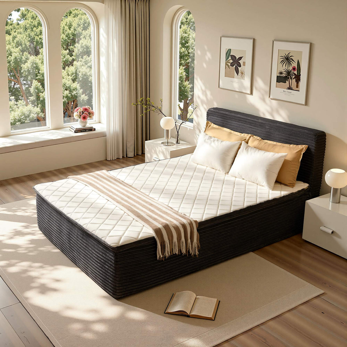 OVIOS Upholstered Boneless Bed No Frame Bed Mattress Combo with Foam and Spring Support No Assembly Required