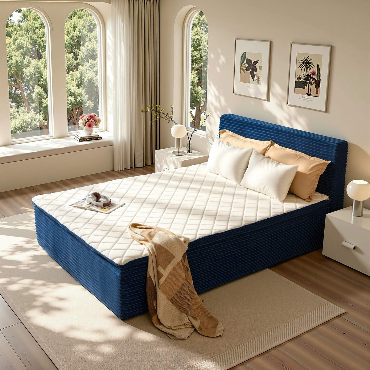 OVIOS Upholstered Boneless Bed No Frame Bed Mattress Combo with Foam and Spring Support No Assembly Required