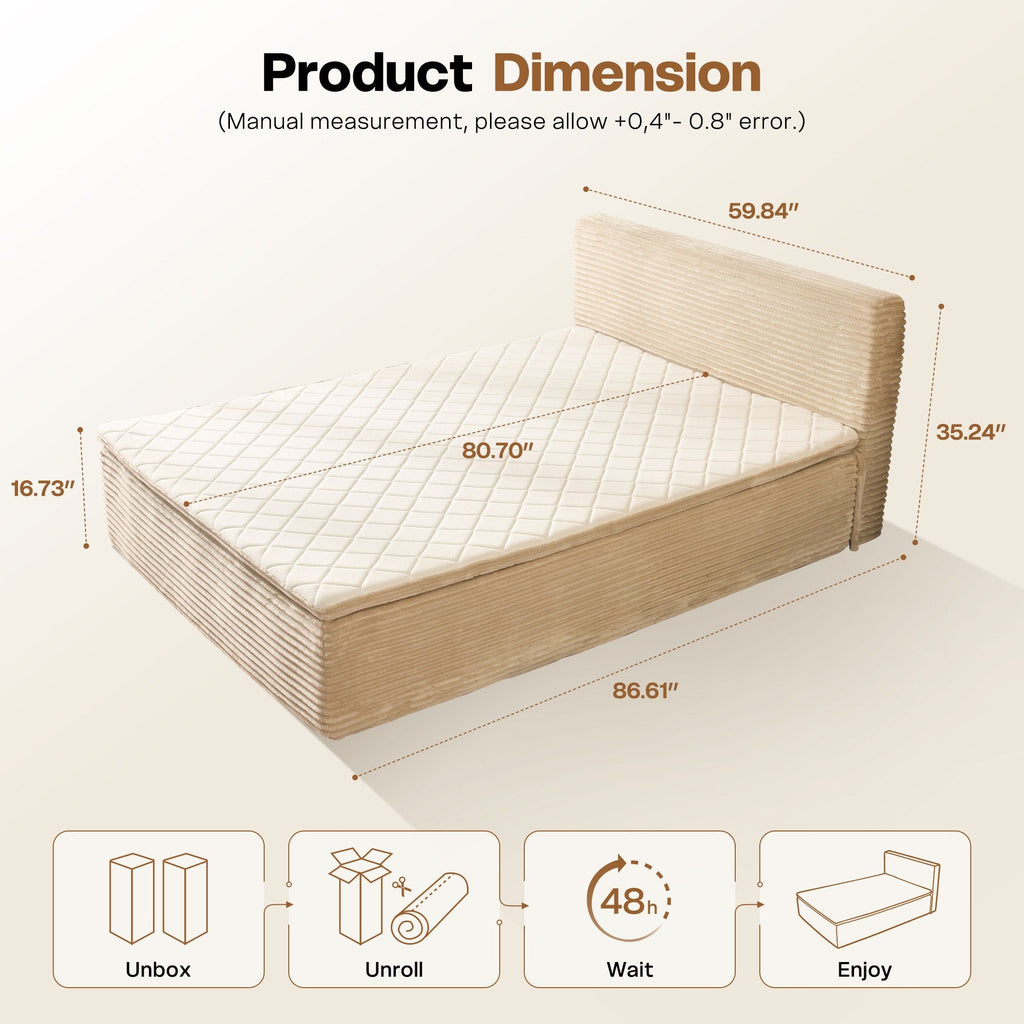 OVIOS Upholstered Boneless Bed No Frame Bed Mattress Combo with Foam and Spring Support No Assembly Required