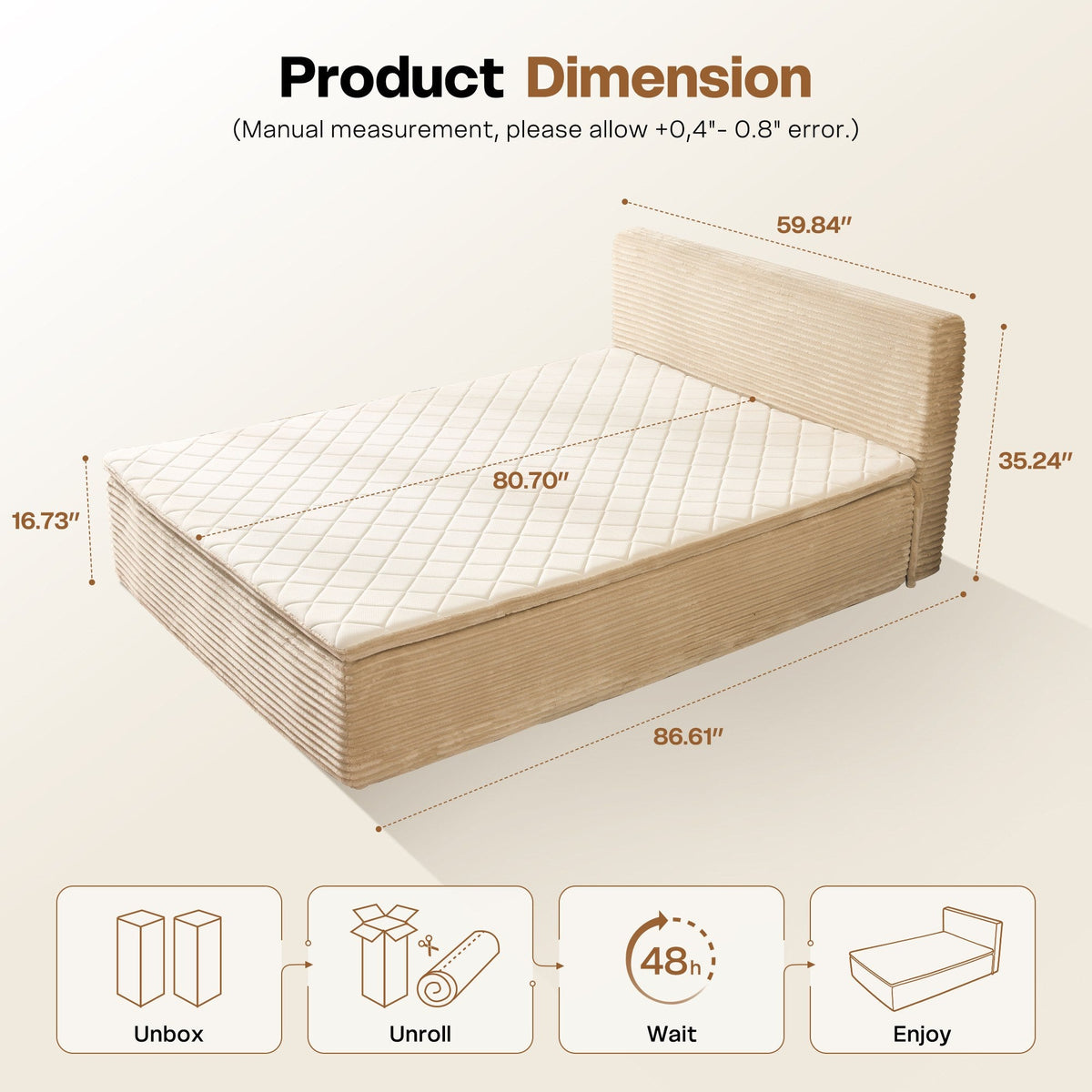 OVIOS Upholstered Boneless Bed No Frame Bed Mattress Combo with Foam and Spring Support No Assembly Required