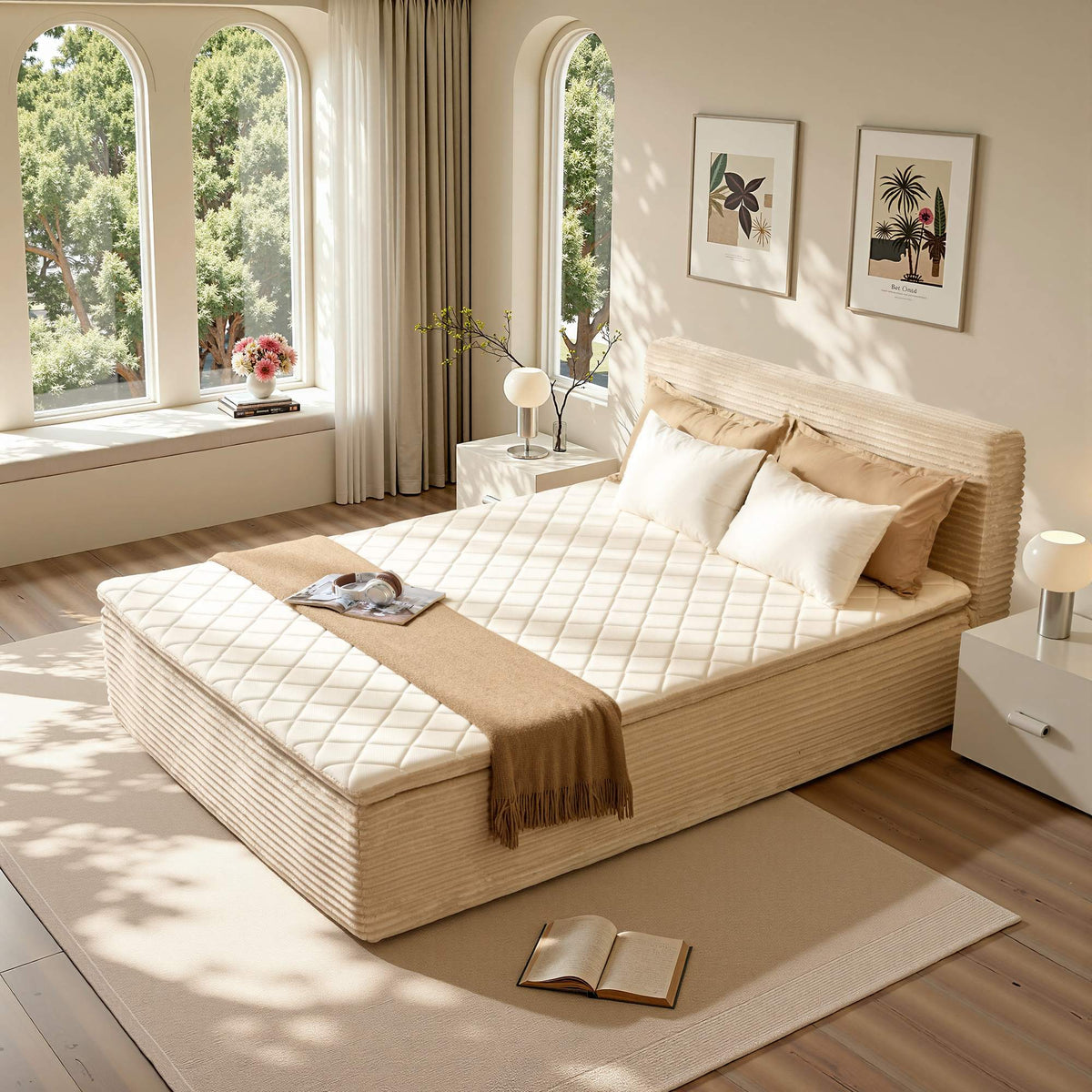 OVIOS Upholstered Boneless Bed No Frame Bed Mattress Combo with Foam and Spring Support No Assembly Required