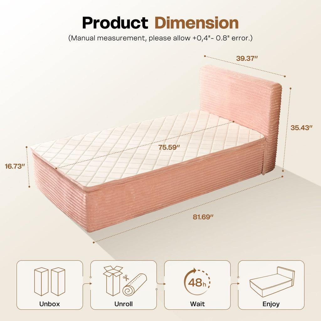 OVIOS Upholstered Boneless Bed No Frame Bed Mattress Combo with Foam and Spring Support No Assembly Required