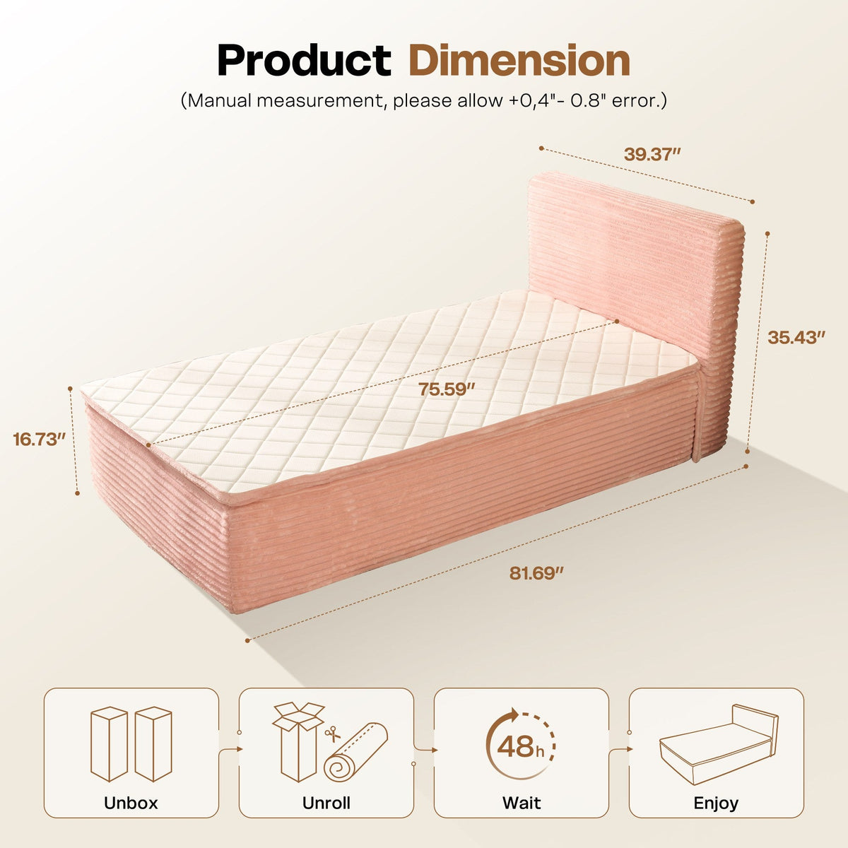 OVIOS Upholstered Boneless Bed No Frame Bed Mattress Combo with Foam and Spring Support No Assembly Required